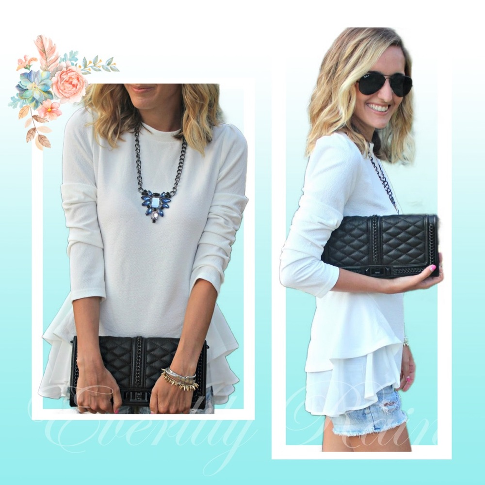 LAST ONE!! White Ruffled Chiffon Layer Hem Top - Picture 5 of 11